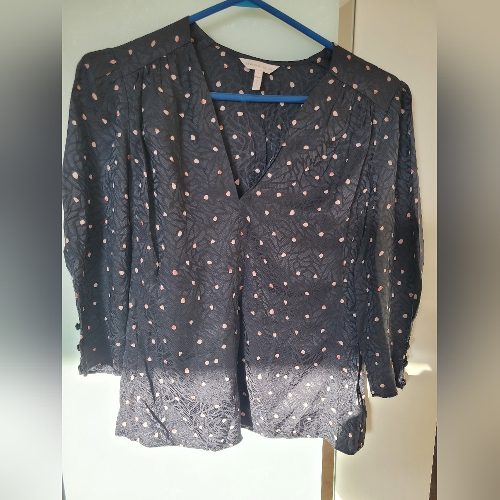Rebecca Taylor Blue Wrap Blouse with Notched Collar